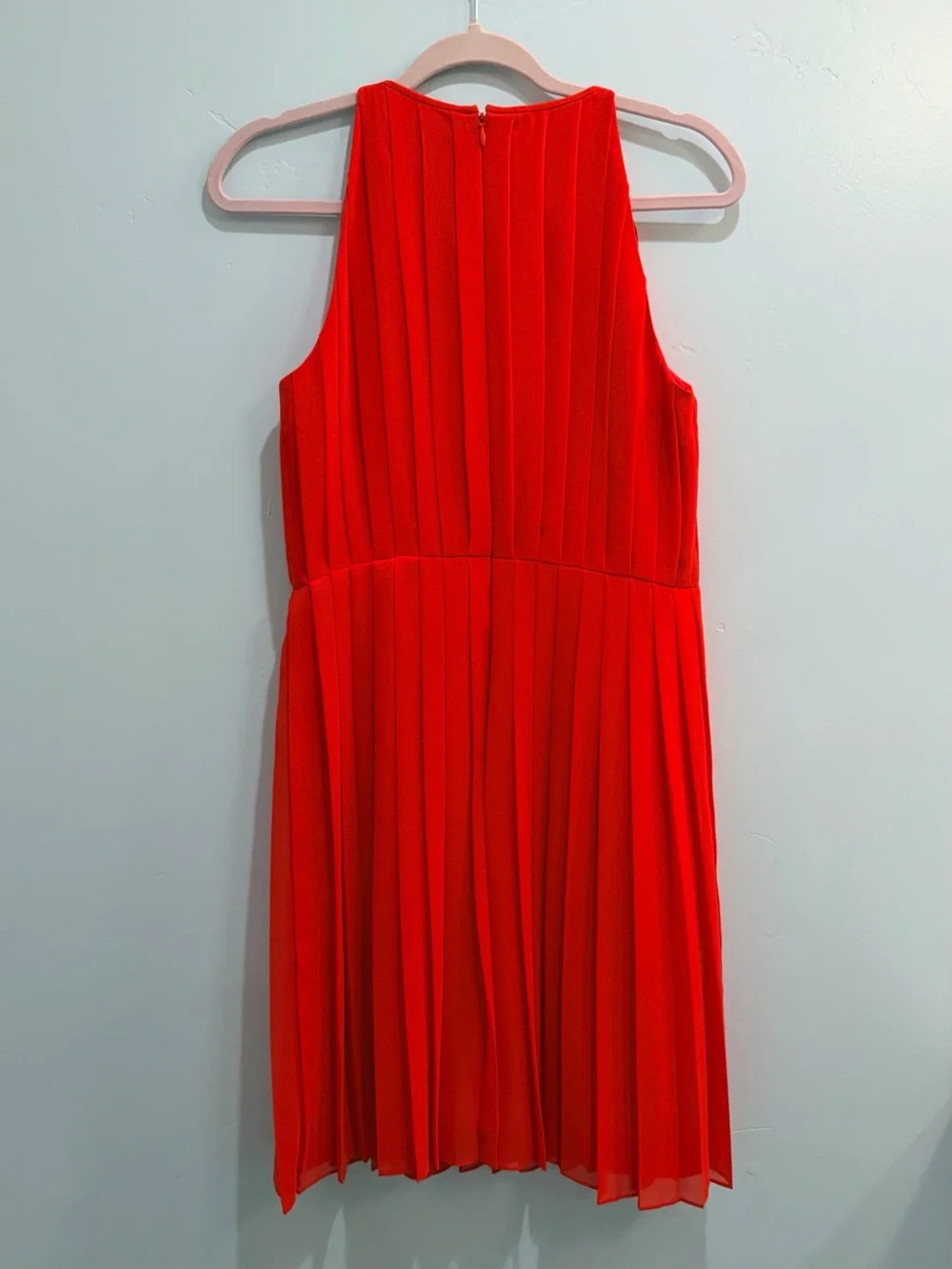 J.Crew Red Pleated Keyhole Halter Chiffon Mini Dress Cherry Tomato Summer Size 6